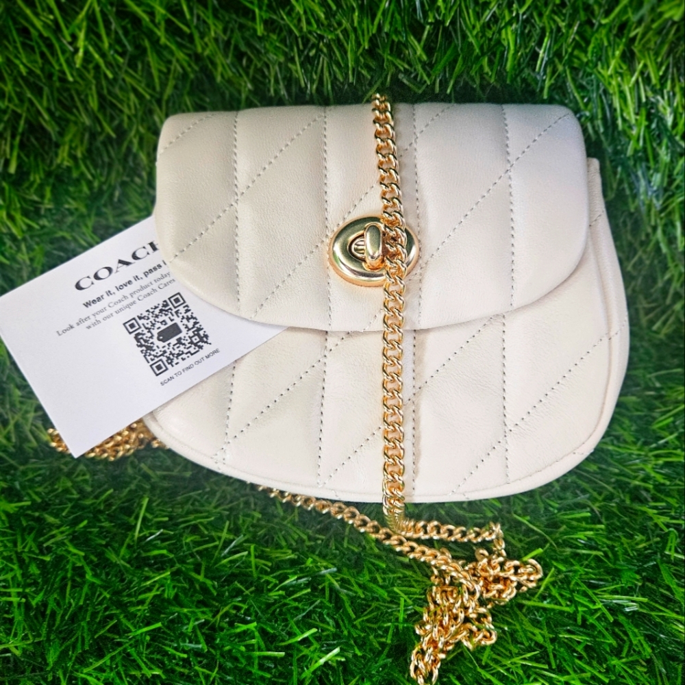 Coach Gold and White Quilted Crossbody Bag